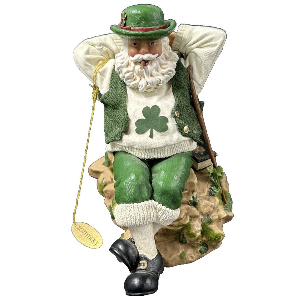 Possible Dreams Clothtique Irish Santa Music Box Schanachie 9 inch Celtic Santa